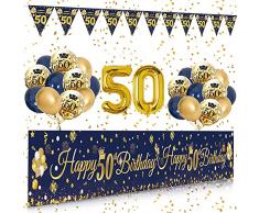 SWPEED Palloncini 50 anni Compleanno Striscione Navy Blu Oro, Addobbi 50 anni Compleanno Striscione Sfondo e Blu Oro Palloncini, Addobbi Compleanno 50 anni per uomo e donna