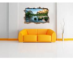 bellissimo fiume davanti possente paesaggio di montagna muro passo avanti nel look 3D, parete o in formato adesivo porta: 62x42cm, autoadesivi della parete, autoadesivo della parete, decorazione della parete