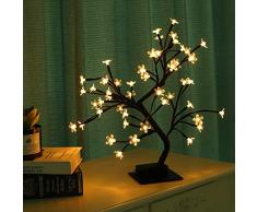 Lewondr Albero Bonsai, Bonsai in Fiore di Ciliegio in Ferro con 48 Luci LED, 3 Batterie Albero Decorazione Camera, Tavolo,scrivania, Soggiorno - Luce Calda