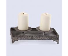 Candeliere portacandele candelabro, metallo anticato rettangolare, per due candele