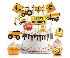 Ohaoduo 60 pezzi per la costruzione di cupcake, scavatore, decorazione per torte, decorazione per auto, a tema, per cupcake, camion, scavatore