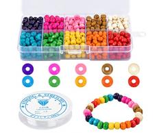 Pinsheng 500 Pezzi Perline di Legno Colorate, Perline Legno Naturale Foro Grande Perle Colorate Palline di Legno per Lavoretti con Fili Elastici per Braccialetti Collane Perline