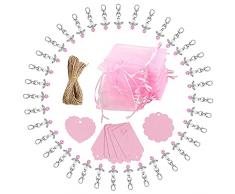 BIQIQI 121pezzi Rosa Ciondoli con Portachiavi Angelo Perla Sacchetto in Organza Etichette per Regali 20M Spago per Nozze Battesimo Natale Ringrazia Ritorno Ospiti