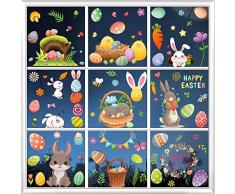 Wybtbm Adesivi per Finestre Pasqua, Adesivi Coniglietto Pasquale, Stickers Uova di Pasqua, Decorazioni Pasqua Finestra 9 PCS Vetrofanie per Pasqua Finestre, PVC Adesivo Sticker Pasquali