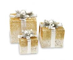 CCLIFE Set di 3 luci a LED LED regalo decorazione natalizia Led Decorazione Decorazione di Natale Scatole Regalo Natalizie luminose