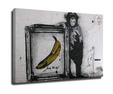 Banksy Poster su tela con scimpanzé e Andy Warhol Banane, stampa artistica su tela, stile moderno, soggiorno, casa, decorazione da parete senza cornice, 50 x 75 cm