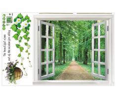 SODIAL (R) Adesivo parete finestra grande 3D paesaggio verde fiore pianta arte murale