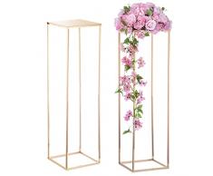 Nuptio Centrotavola Vaso Alto Oro - 2 Pezzi Vasi Fiori Alti 100cm Vaso Terra In Metallo Colonna Centrotavola Matrimonio Geometrico Stand Espositore Rettangolare per Matrimoni Decorazioni Feste