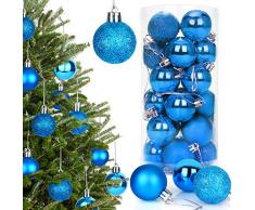 Sinwind Palline di Natale, 24 Pezzi 4 CM Plastica Palle, Palle e Palline per LAlbero, Albero di Natale Bauble, Natale Albero Ornamento Decorazioni, Decorazioni Natalizie (Lago Blu)
