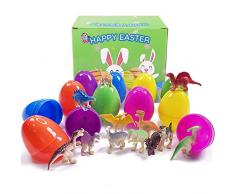 Kalolary 12 Pezzi Uova di Pasqua con 12 Pezzi Dinosauri, Pre-riempite Sorpresa Pasquale Uova Colorate Cestini Riempitrici Uova Caramelle Palline Uova Tema Pasqua Forniture Bomboniere per Feste Pasqua