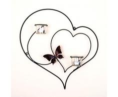 DanDiBo Portacandele da parete, a forma di cuore, in metallo, altezza: 39 cm, nero