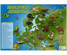 European animals map b2114 A3 Poster - Carta fotografica spessa lucida (16.5/11.7 inch)(42/30 cm) - Della Decorazione parete di film Arte Attore Attrice Regalo Anime Auto Cinema Decorazione della p