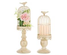 Nuptio Portacandele A Gabbia per Uccelli: Portacandele Shabby Chic Avorio Candele A Colonna, Decorazione Vintage A Gabbia Uccelli In Metallo Tavolo di Nozze, Centrotavola Natale Halloween, 2 Pezzi