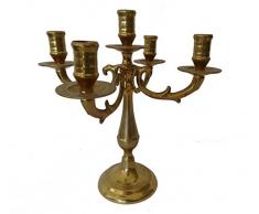 Candelabro portacandele a cinque fuochi fiamme in ottone lucido fine 800