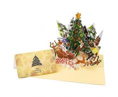 WJUAN Biglietto Natale, Biglietti 3D Natale con Busta con Biglietto da Visita, Babbo Natale Albero di Natale Elementi di Natale Alci, Cartoline Natalizie per Trasmettere Benedire a Natale