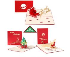 RSVOM - Biglietti di Natale 3D Pop Up con buste di Babbo Natale e renna per gli amici, con taglio laser divertente biglietto di auguri di Natale per Natale Capodanno