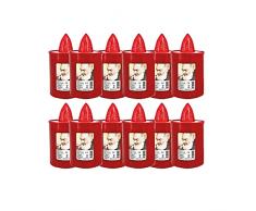 12 pz Lumino Votivo funebre a LED, effetto colore Rosso, con effetto tremolante, resistente alle intemperie, candela votiva, luce di cimitero, candela elettrica incluse 2 batterie stilo