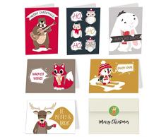 Xionghonglong Biglietti di Auguri di Natale, 12 Pezzi Biglietti di Natale con Buste e Adesivi, Biglietti Regalo in Carta Kraft,Biglietto di Auguri Pieghevole,Biglietti dinvito per Feste di Natale