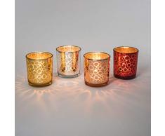 Set di Portacandele in Vetro con Candele Incluse - Piccolo Portalumini Nobile con Decorazioni - Candelieri Effetto Lanterna - Decorazione per Matrimonio, Compleanno, Natale (Multi)