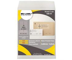 MR-Label Etichette per indirizzo trasparenti, impermeabili e antistrappo - Vasetti | Buste | Cartoline natalizie - per stampanti a getto dinchiostro e laser - 99,1 x 38,1 mm - 140 etichette
