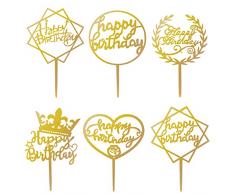 6 Pezzi Topper Torta Compleanno, Happy Birthday Cake Topper Acrilico, Decorazioni Torte Double Face Decorazione Torta Delicato per Feste Compleanno Bambini Adulti