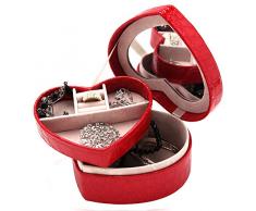 DCCN Fashion in pelle sintetica portagioie portagioielli a forma di valigetta da viaggio Jewelry Box organizzatore cosmetici valigia a forma di cuore Rosso