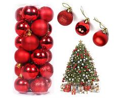 Palle di Natale, 24 Pezzi Palle di Natale Decorazioni per Alberi, Palla di Natale Ornamenti, Palle per Alberi di Natale, Palline di Natale Glitter, per Decorazione DellAlbero di Natale (rosso)