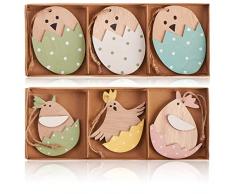 com-four® 6X Appendini Decorativi in Legno - Decorazioni pasquali in Legno da Appendere - ciondoli in Legno Uovo di Pasqua e Pollo - Albero Pasquale (6 Pezzi - Pulcino nelluovo)