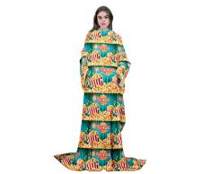 Coperta in pile con manifesto cinematografico con maniche uomini, adulti, bambini, popcorn, verde, giallo, indossabile, calda, super morbida, con braccio, regalo mamma, moglie,