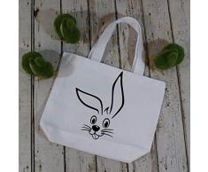 unknow Cestino di Pasqua in colore bianco tote con Bunny Face e Personalizzazione Personalizzata Nero