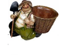 STATUETTA NONNO da giardino balcone terrazzo SPIRITOSO con gerla cesto vecchietto divertente simpatico soprammobile per interni ed esterni in resina, oggettistica da regalo, LE009B Mis: Cm. 15,3 Col: Verde e rosso Mat: Resina