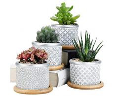 SE SUN-E Vasi per fioriera succulenta in Cemento da 7,5 cm, Contenitore per Erbe in Vaso per Piante di Cactus allaperto per Interni, casa, Ufficio, Idea Regalo di Nozze con Vassoio di bambù Set di 4