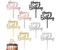 8 Pezzi Cake Topper Happy Birthday Decorazioni Torta, Acrilico Scritta Buon Compleanno per Torta, Cupcake Topper di Dolci Feste per Bambini Compleanno Forniture Feste (Oro, Rosa, Argento, Nero)