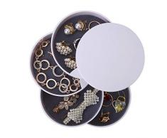 Ulikey Forma Rotonda Portagioielli, Jewellery Organizer Scatole Portagioie con 4 Strati, Piccolo Portagioie da Viaggio Scatola per Anelli Orecchini Collana (bianco)