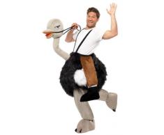 Smiffys, Costume di Carnevale da struzzo, completo di gambe finte a penzoloni, Bianco/Nero/Grigio