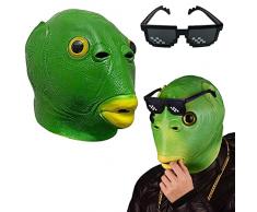 YBRAG Maschera verde Murloc, maschera a forma di pesce verde, con occhiali divertenti e maschera per pesce, per Halloween, Natale, Pasqua, carnevale, feste in costume