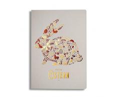 Art NUVO - Set di 10 biglietti di auguri di Pasqua in beige leggero 120 x 170 mm, con motivi pasquale dorati e stampati, realizzati in carta per gioielli acquari, con inserti e buste