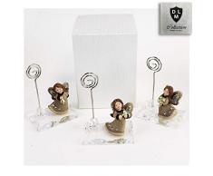 DLM-29873 (Kit 6 Pezzi) Portafoto Memo Clip in Vetro con Angelo Angioletto Campana Fiore Quadrifoglio Natale Nascita Battesimo Comunione bomboniera