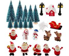 Mini Kit Ornamenti in Miniatura di Natale Decorazioni Natalizie in Miniatura Mini Addobbi Natalizi Paesaggio Mini Alberi di Natale Panchina Pupazzo Lampione Casa Alce Carrello dei Cervi Babbo Natale