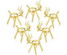6 Pezzi Portacandele Natalizio Portacandele Renna Portalumini Renna Candeliere Renna con 6 Pezzi Lumini Bianchi Candele per Decorazione Domestica Natale Matrimoni