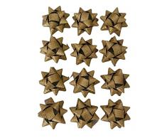 GMM Coccarde X Regalo, Fiocchi per Regali di Natale, Fiocchetti per Pacchetti Regalo Autoadesivi, Stelle Decorative per Natale, San Valentino e Ogni ricorrenza, Diametro 4,5CM Adesivo 2CM 12 PZ Oro