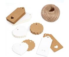 (200 Pcs) Etichette regalo in carta kraft, decorazioni per artigianato e Natale, biglietti per bomboniere, cartellini regalo, cartellini fai-da-te, etichette per bagagli, cartellini dei prezzi