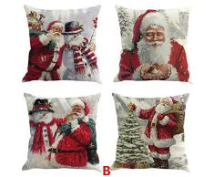 Longra 4Pcs Federa di Lino con Stampa Natalizia Babbo Natale Regalo Pupazzo di Neve Federa Cuscino Federe Cuscini Copertura del Cuscino 5 Serie, 45 cm x 45 cm