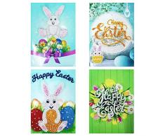 Merrwon 8 biglietti di auguri fai da te pasqua, 5D fai da te Diamond Art Painting Card strass ricamo biglietti di auguri con buste per auguri di compleanno, auguri di Pasqua, 4 pezzi