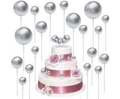 Zonon 40 Pezzi Topper Torta Sfera in Schiuma Topper Cupcake Palline Decorazione per Torta Sfera in Schiuma Topper Palline per Torta per Valentine Compleanno Nozze Festa Baby Shower (Argento)