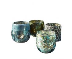 Loberon Set di 4 portalumini Marine, Vetro, A/Ø ca. 9/9 cm, Blu/Verde