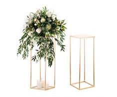 Sziqiq 80cm Alto Vaso Centrotavola per Fiori - 2 Pezzi Centrotavola per Matrimonio in Metallo Dorato Per Guinzagli Stradali Geometrico Da Pavimento Per Eventi Battesimo Festa Matrimonio Ricevimento
