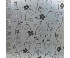 WINOMO Adesivo pellicola finestra Adesivo pellicola smerigliato fiori neri 100x45cm