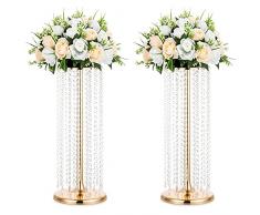 Nuptio 2 Pezzi Portafiori Alto Oro 60cm Centrotavola Matrimonio Cristallo Vaso Fiori Metallo Vasi per Decorazioni Tavoli Festa Decorazioni Matrimoni Sfusi Decorazione Centrotavola Lampadari Tavolo