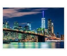 Skyline di New York con ponte di Brooklyn di notte Poster di Sascha Kilmer Stampe da parete per tutti gli ambienti 30 x 20 cm Stati Uniti dAmerica Decorazioni parete